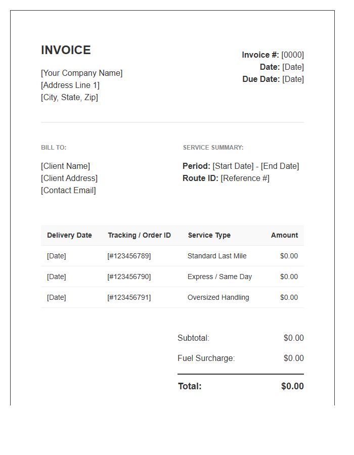 Last Mile Delivery Service Invoice Template