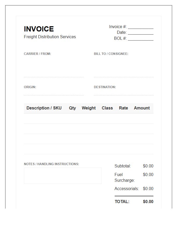 Regional Freight Distribution Invoice Template