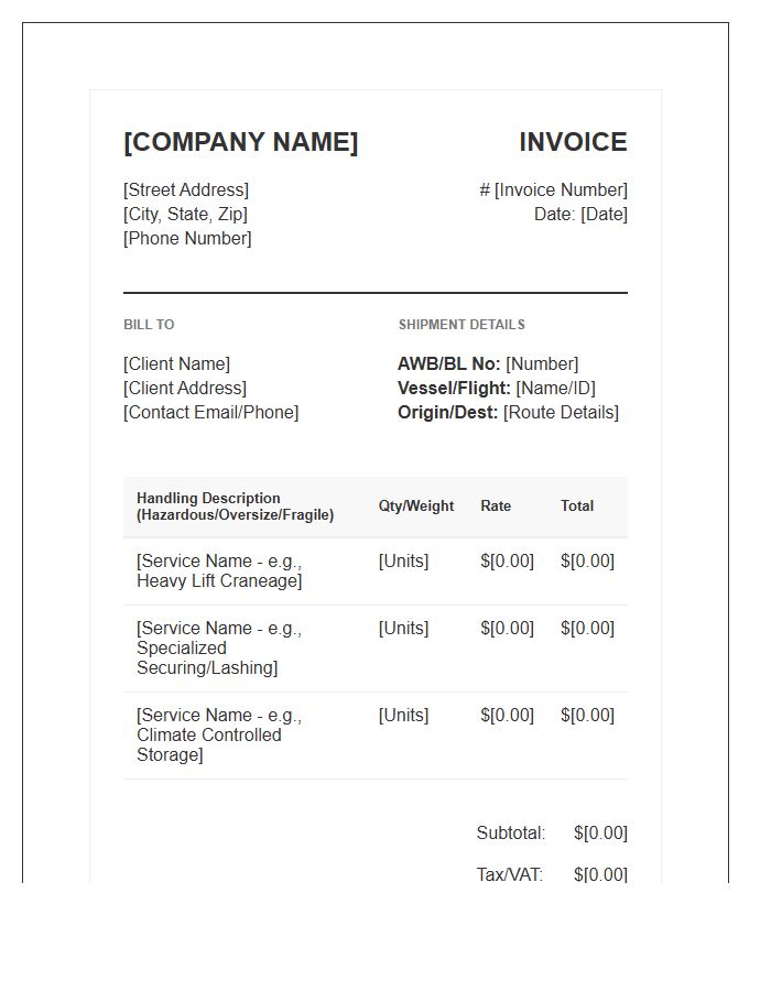 Specialized Cargo Handling Invoice Template