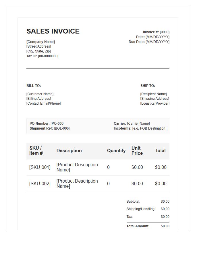 Supply Chain Management Sales Invoice Template