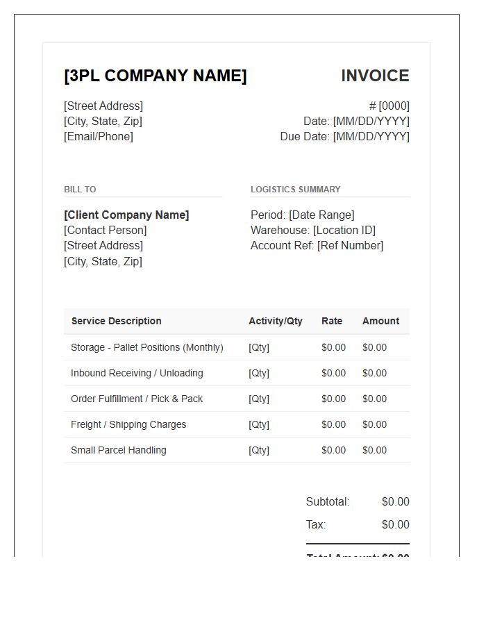 Third Party Logistics Provider Invoice Template