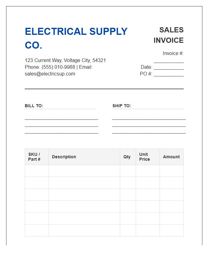 Electrical Supply Sales Invoice Template