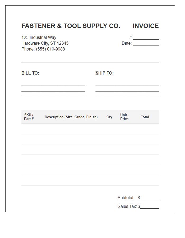 Fastener And Tool Invoice Template