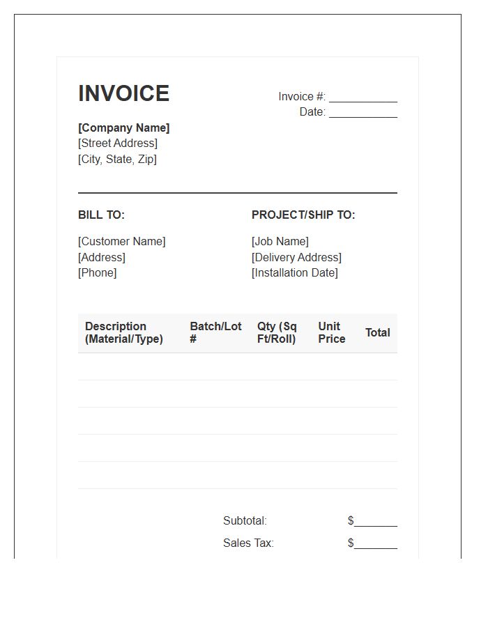 Flooring Material Sales Invoice Template
