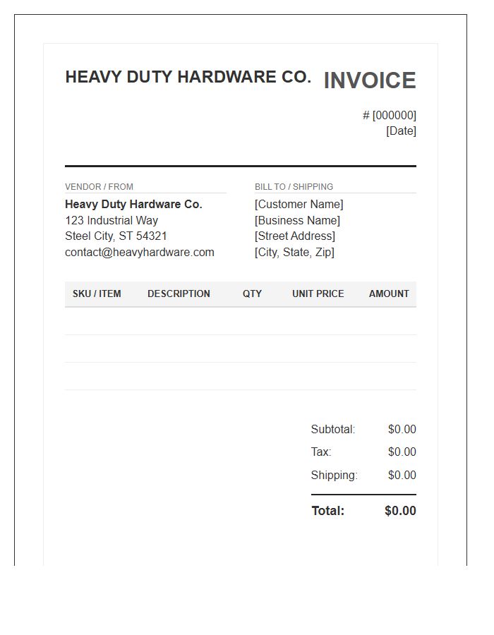 Heavy Duty Hardware Invoice Template