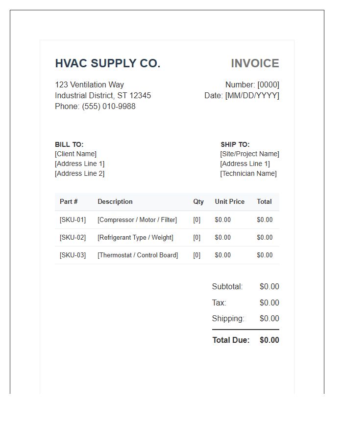 HVAC Component Sales Invoice Template