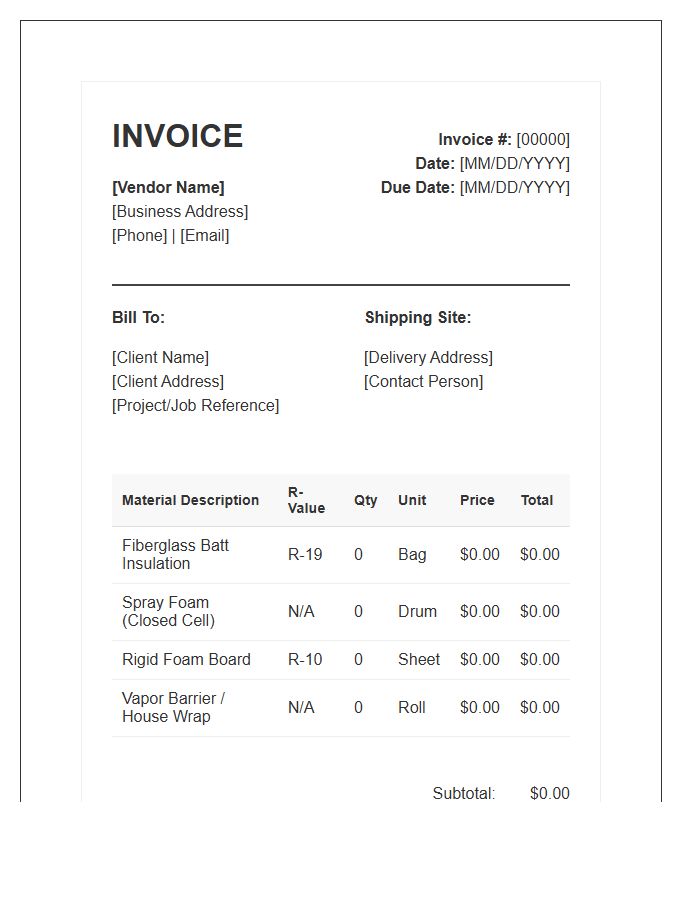 Insulation Material Vendor Invoice Template