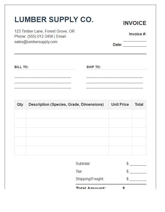 Lumber Supply Business Invoice Template