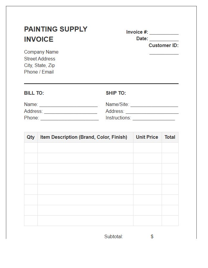Painting Supply Sales Invoice Template