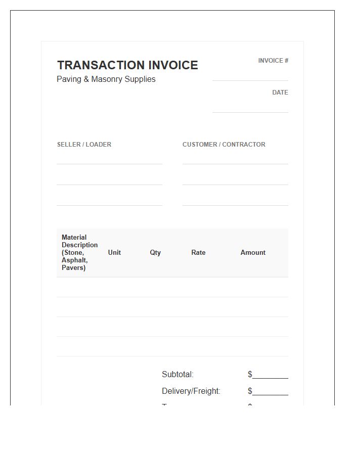 Paving Material Transaction Invoice Template