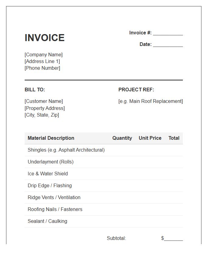 Residential Roofing Material Invoice Template