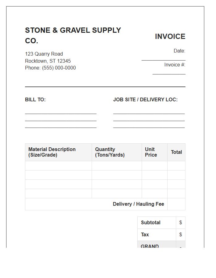 Stone And Gravel Supply Invoice Template