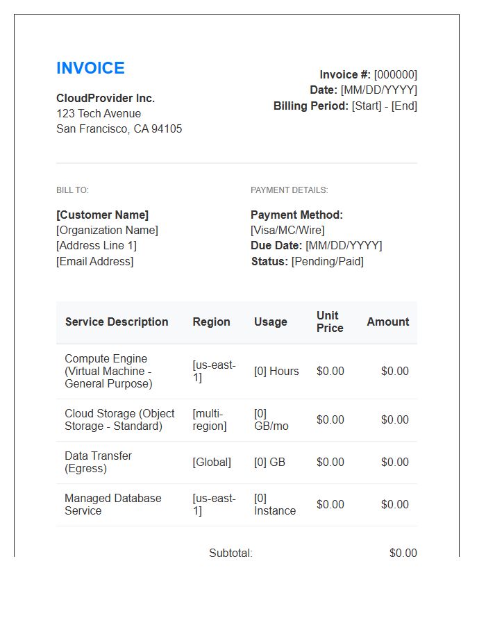 Cloud Service Billing Invoice Template