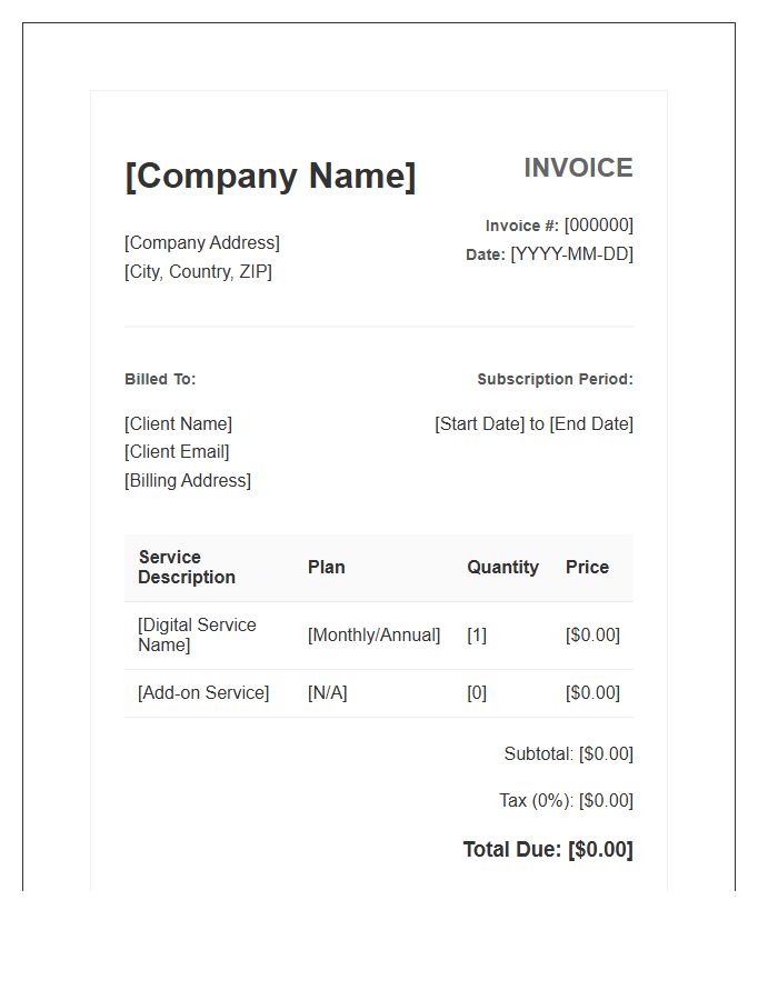 Digital Service Subscription Invoice Template