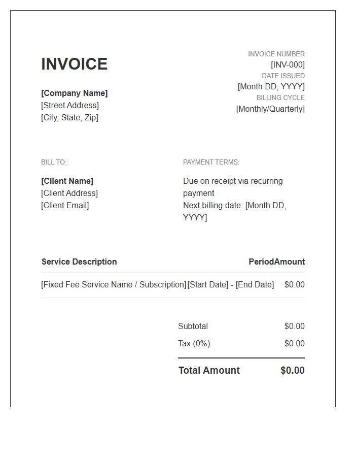 Fixed Fee Recurring Invoice Template
