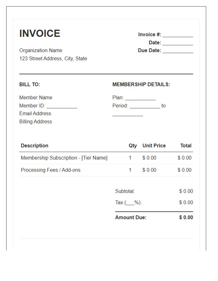 Membership Billing Invoice Template Layout