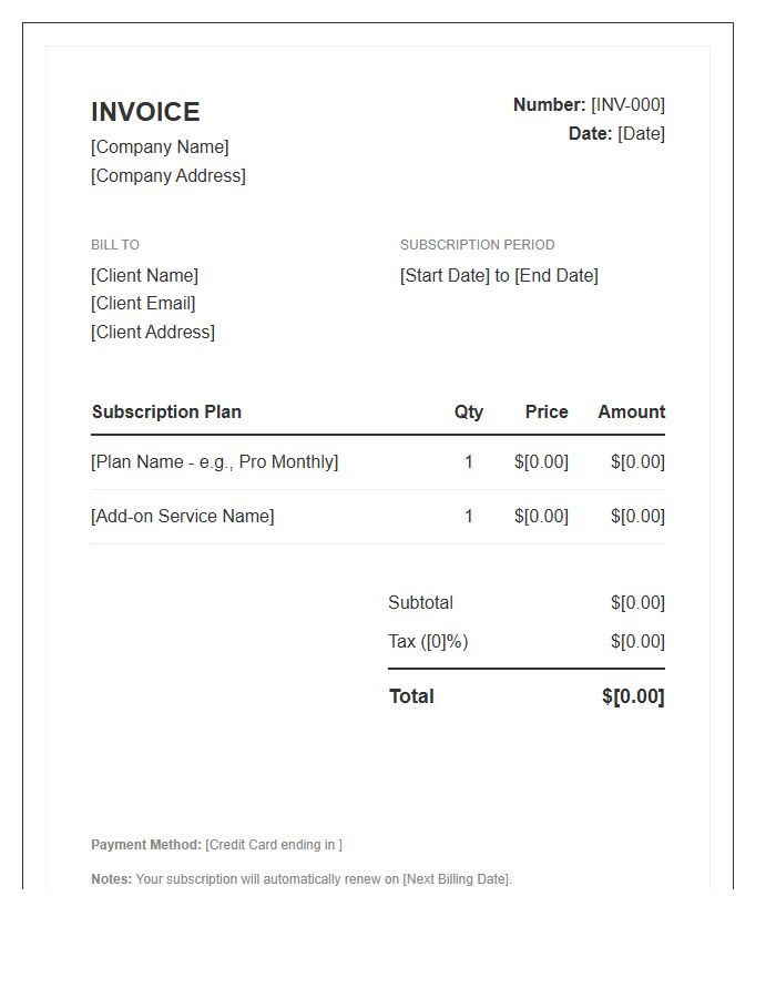 Monthly Subscription Billing Invoice Template