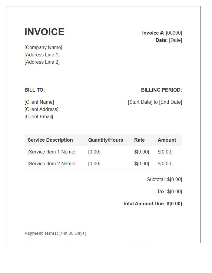 Periodic Billing Invoice Template For Services