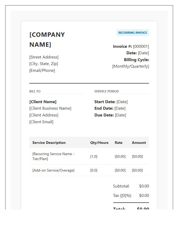 Professional Recurring Service Invoice Template