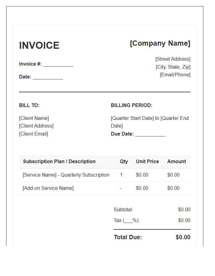 Quarterly Subscription Billing Invoice Template