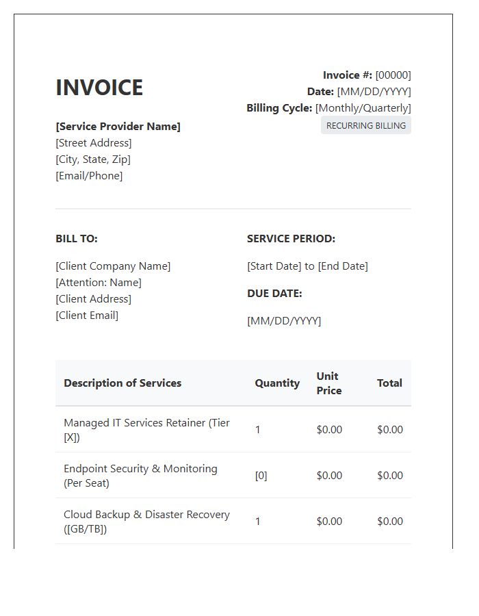 Recurring Invoice Template For Managed IT Services