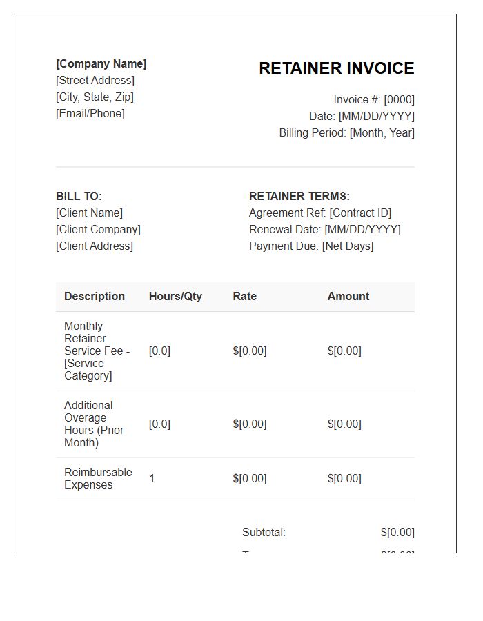 Retainer Agreement Recurring Invoice Template