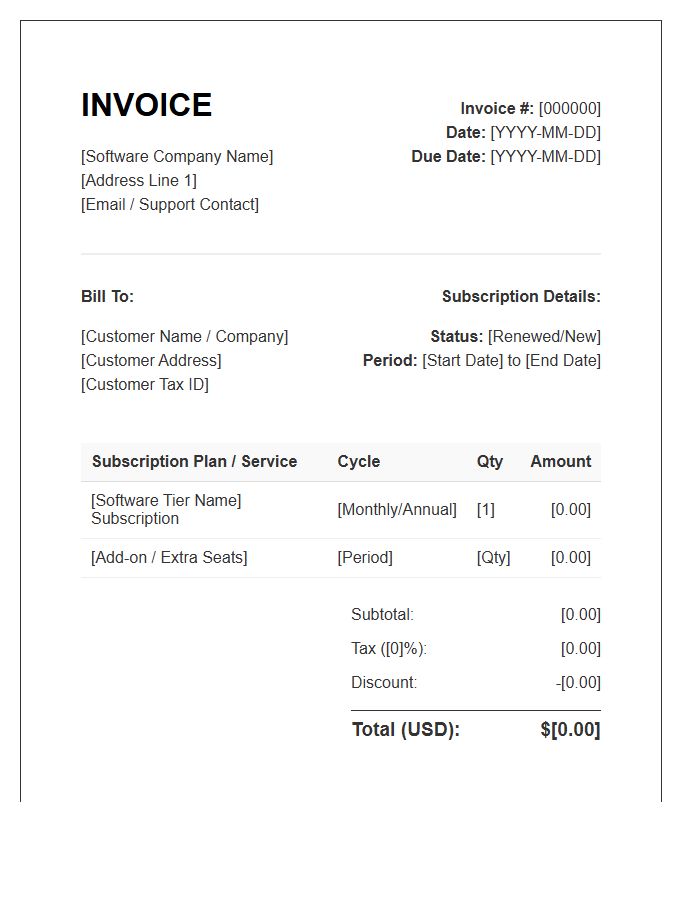 Software Subscription Invoice Template Format