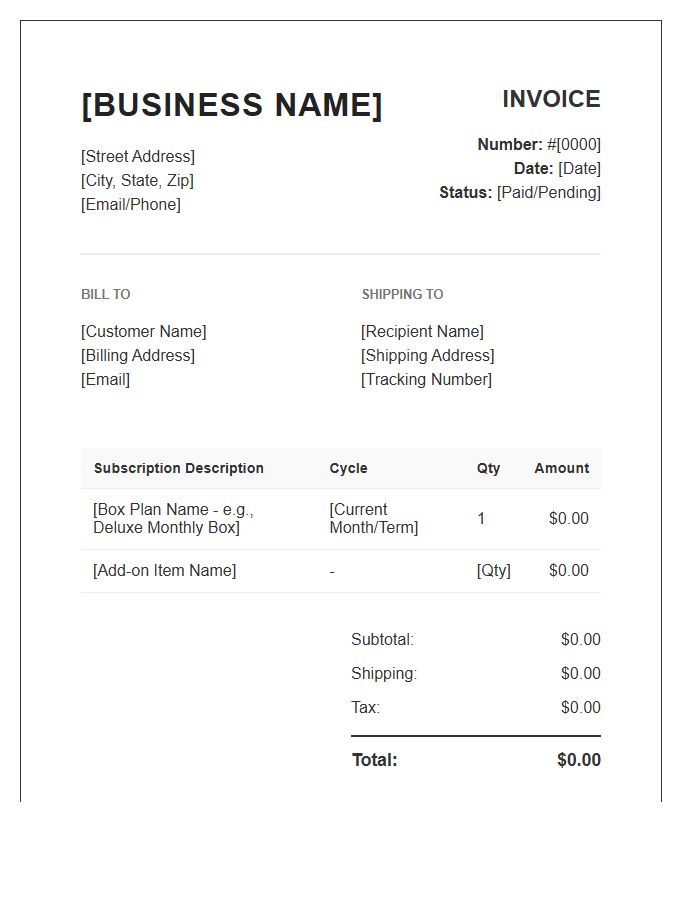 Subscription Box Business Invoice Template