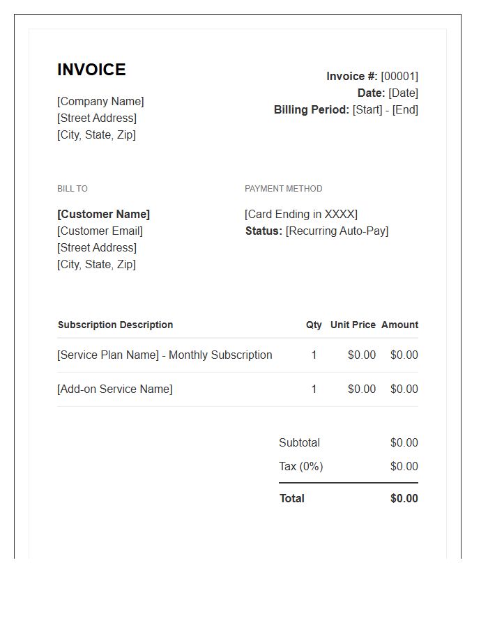 Subscription Service Recurring Invoice Template