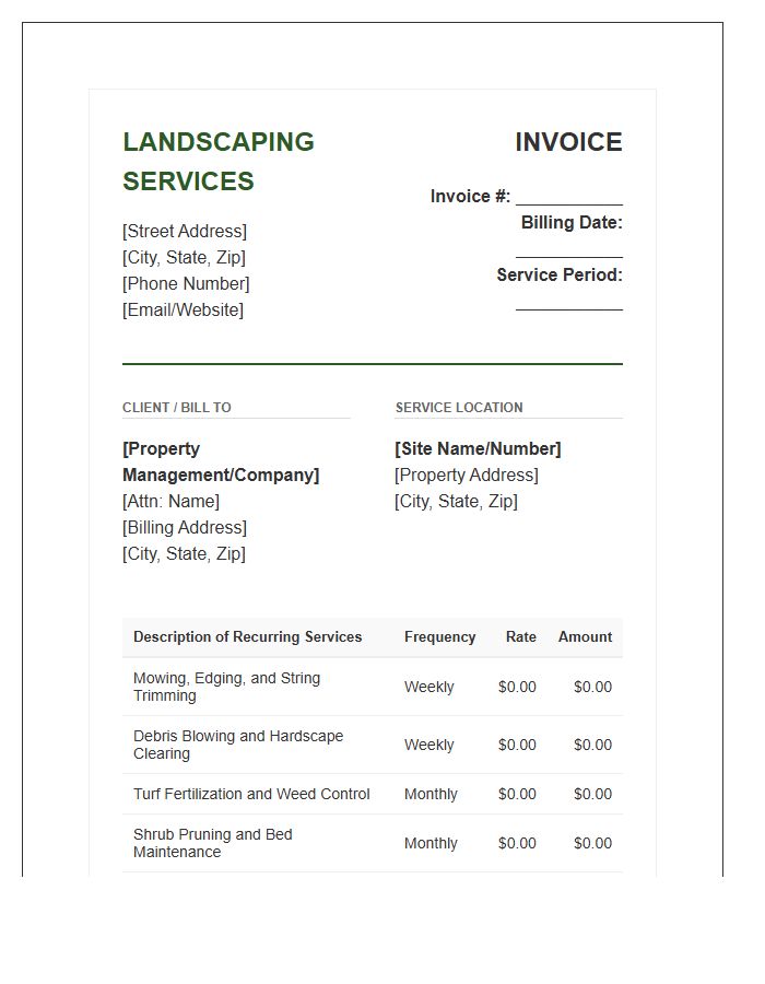 Commercial Landscaping Recurring Billing Invoice Template