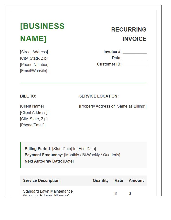 Landscaping Business Recurring Payment Invoice Template