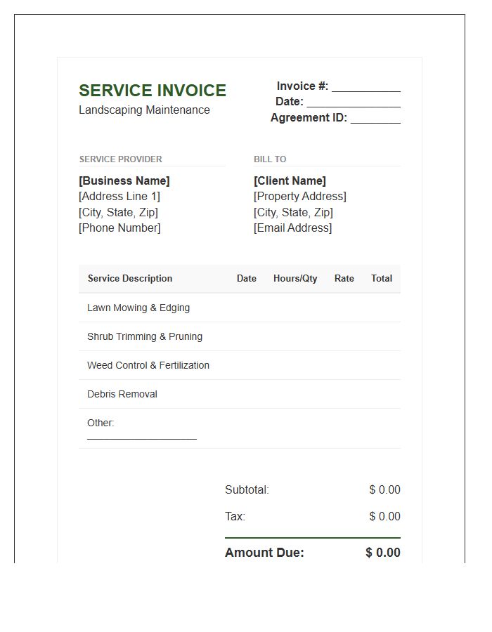 Landscaping Maintenance Agreement Invoice Template