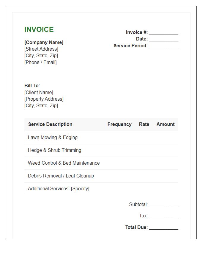 Monthly Grounds Maintenance Invoice Template