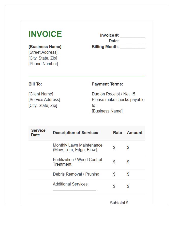 Monthly Lawn Maintenance Invoice Template For Landscapers