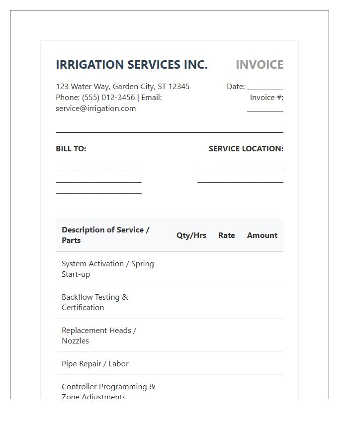 Professional Irrigation System Service Invoice Template