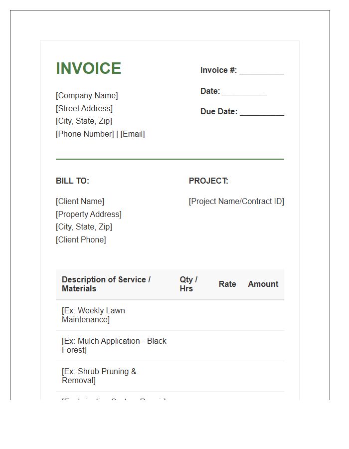 Professional Landscaping Contract Billing Invoice Template