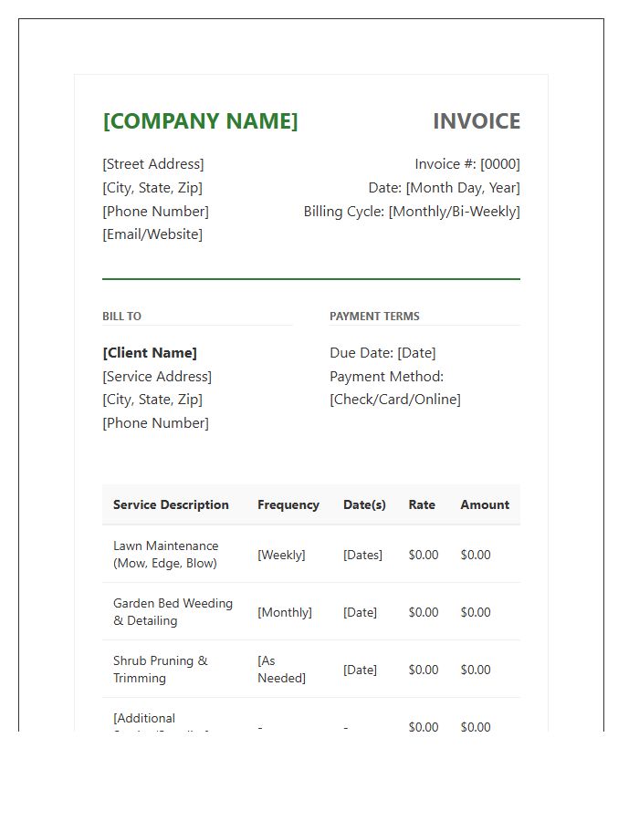 Professional Recurring Landscaping Service Invoice Template