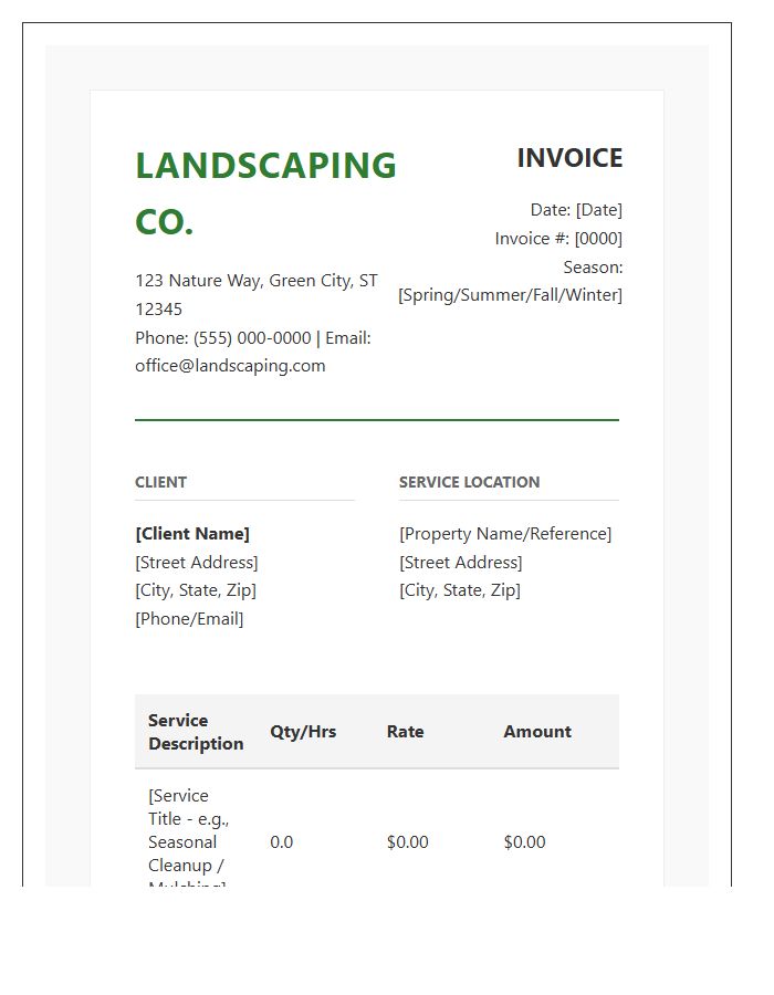 Professional Seasonal Landscaping Invoice Template