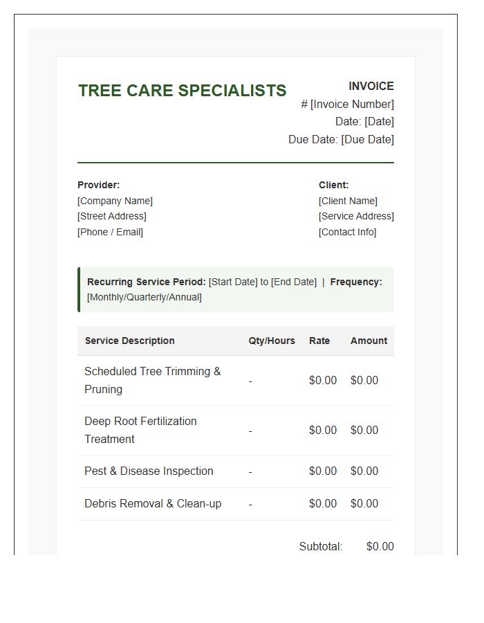 Professional Tree Care Recurring Invoice Template