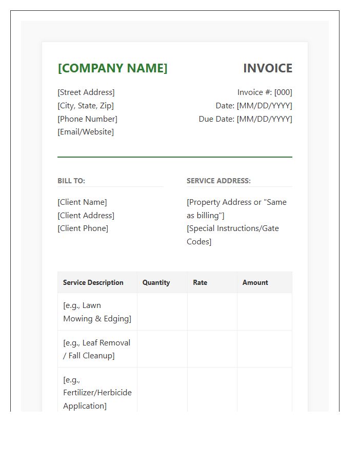 Professional Yard Maintenance Invoice Template