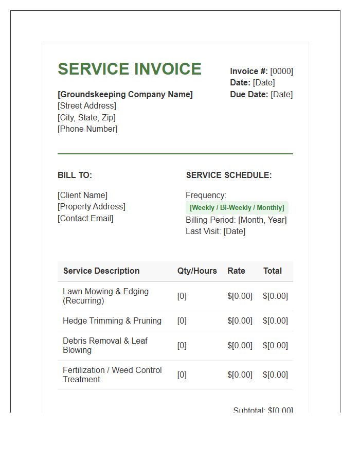 Recurring Groundskeeping Service Invoice Template