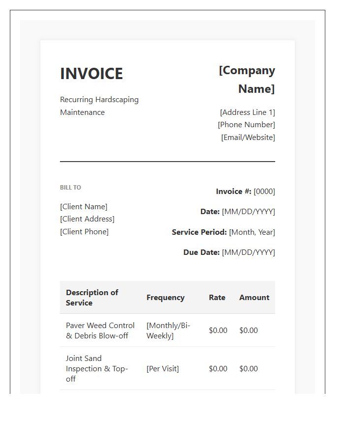 Recurring Hardscaping Maintenance Invoice Template