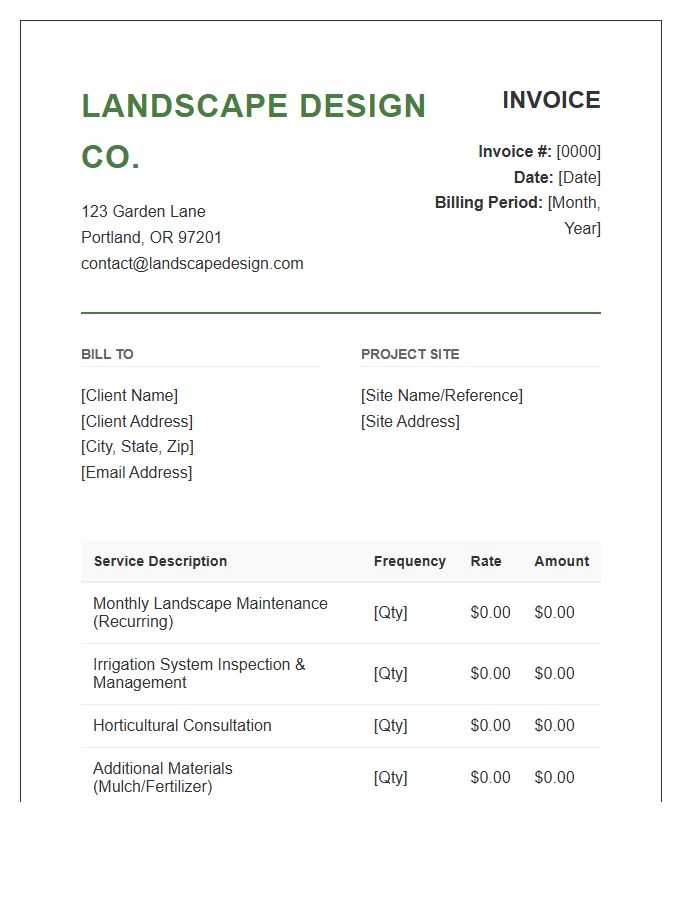 Recurring Landscape Architecture Service Invoice Template