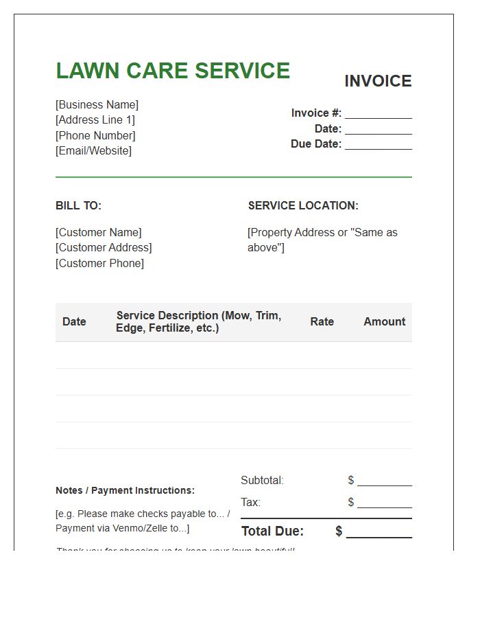 Routine Lawn Care Service Invoice Template