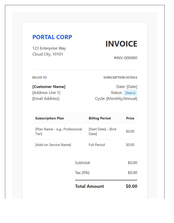 Automated Customer Subscription Invoice Template Portal