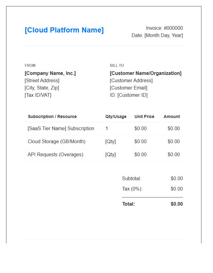 Cloud Software Monthly Invoice Template Layout