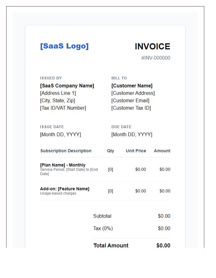 Enterprise SaaS Subscription Invoice Template Design