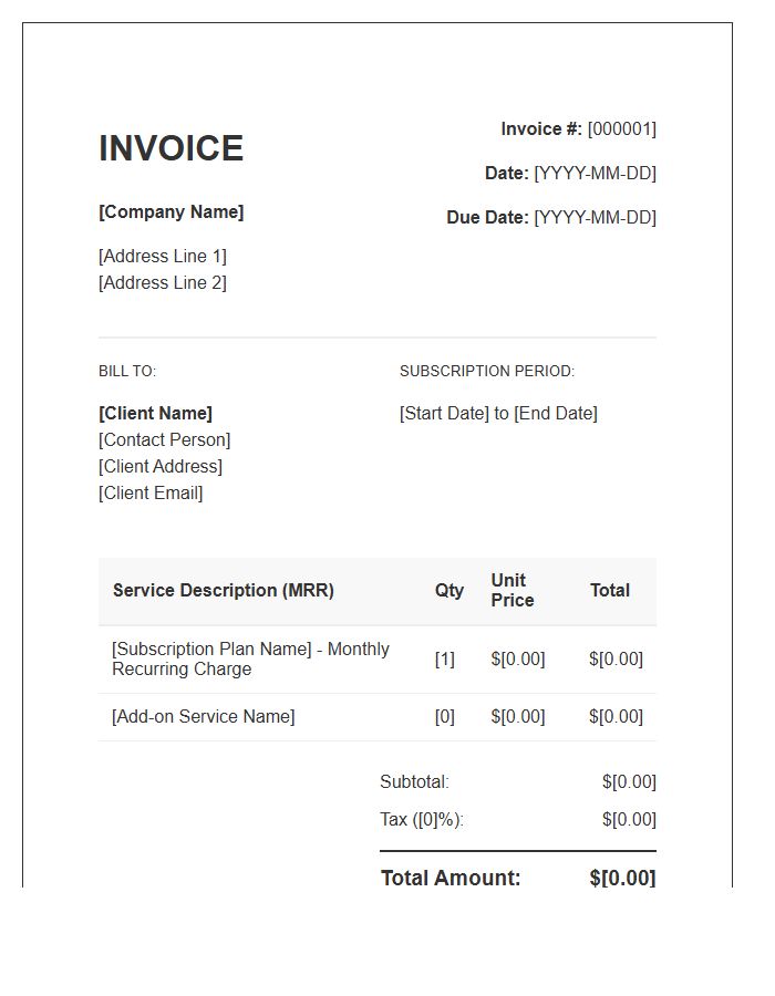 Monthly Recurring Revenue Invoice Template Format