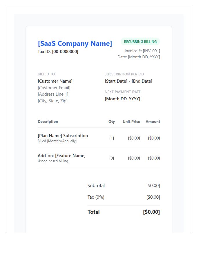 Professional SaaS Recurring Invoice Template Options