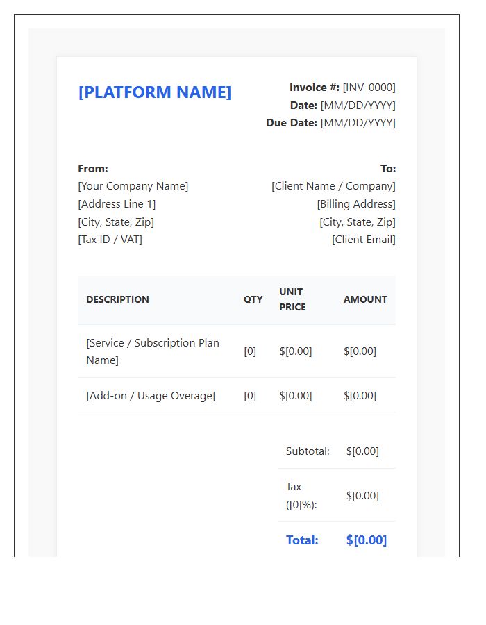 SaaS Platform Automated Invoice Template Solution